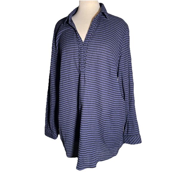 j. jill Women's Long Sleeve Black Blue Check V-neck Pullover with Pockets Top 2X - Picture 1 of 5